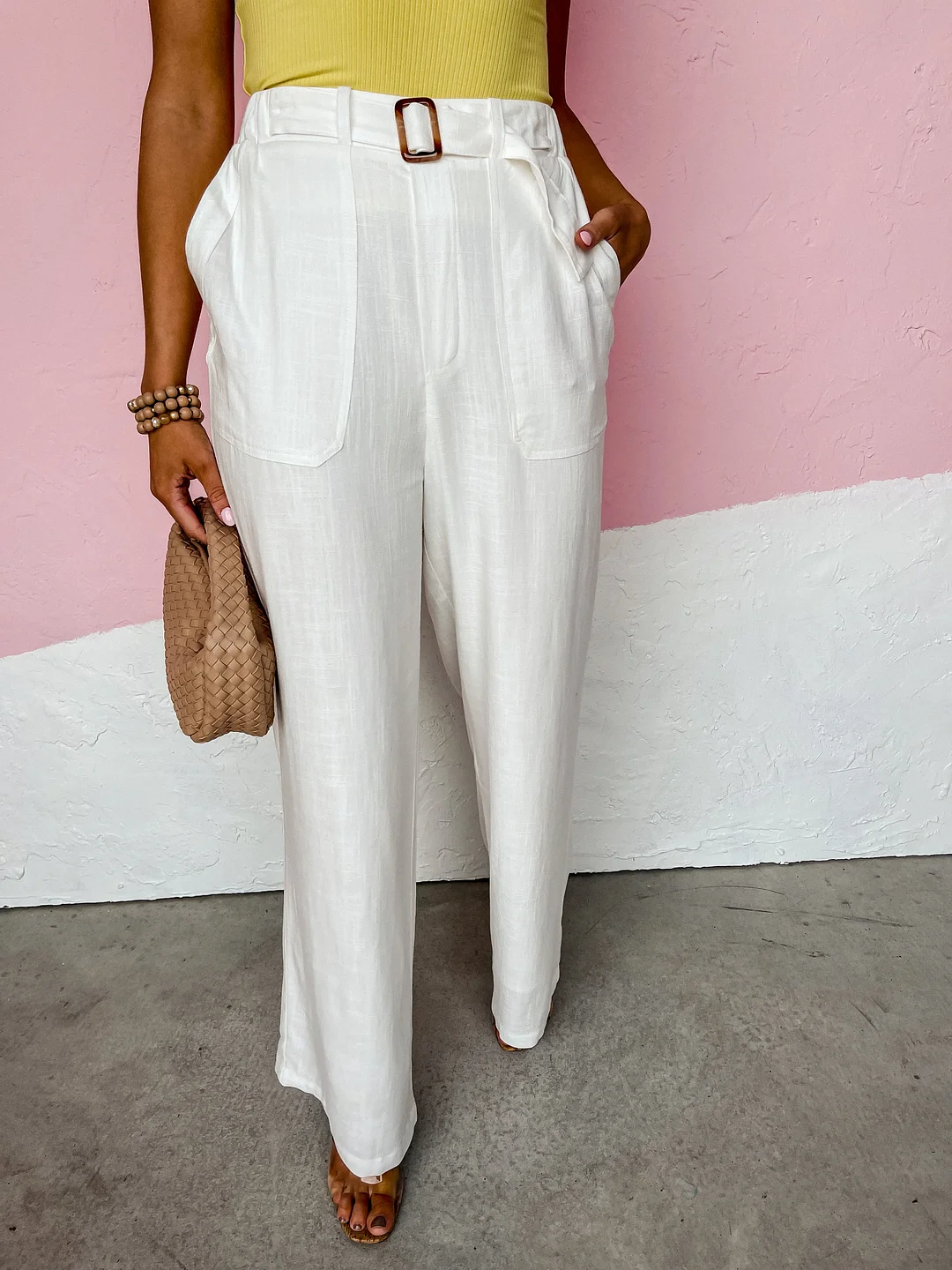 Free Fall Wide Leg Linen Pants-White