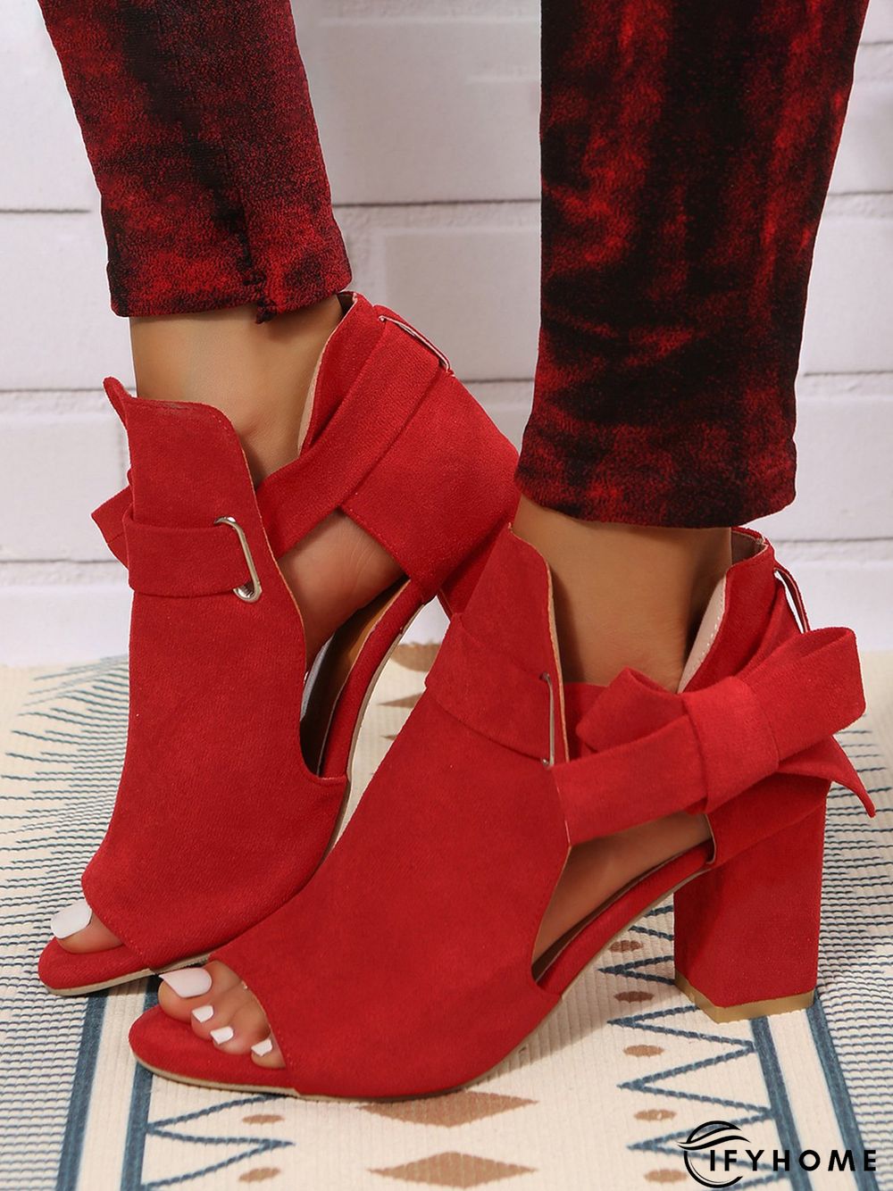 Women's Bow Decor Peep-Toe Chunky Heel Sandals Bootie | IFYHOME