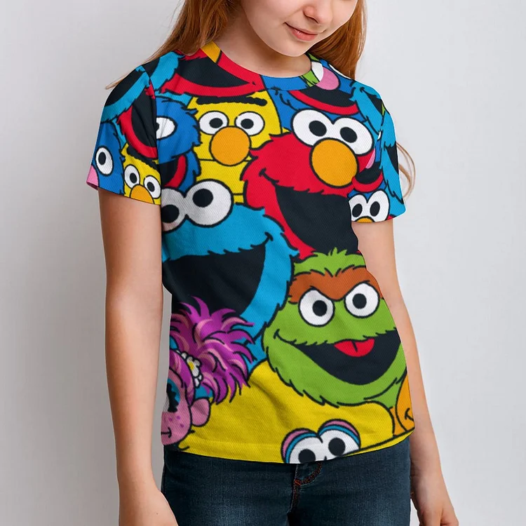 Funny Sesame Print Character Eyes Faces Boys Girls T-Shirts Kids Casual All over Print Graphic Short Sleeve 3D Tee - Heather Prints Shirts