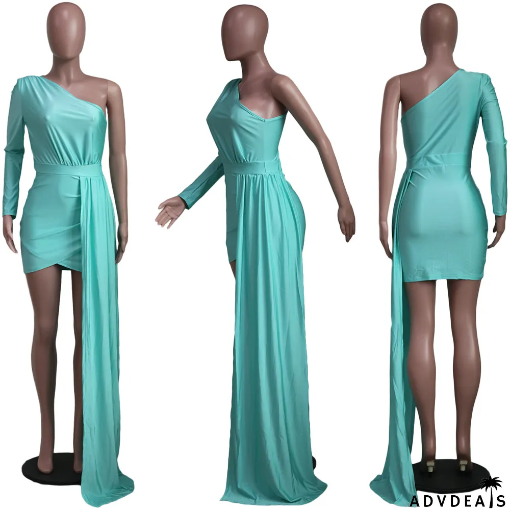 Solid One Shoulder Irregular Mini Dress