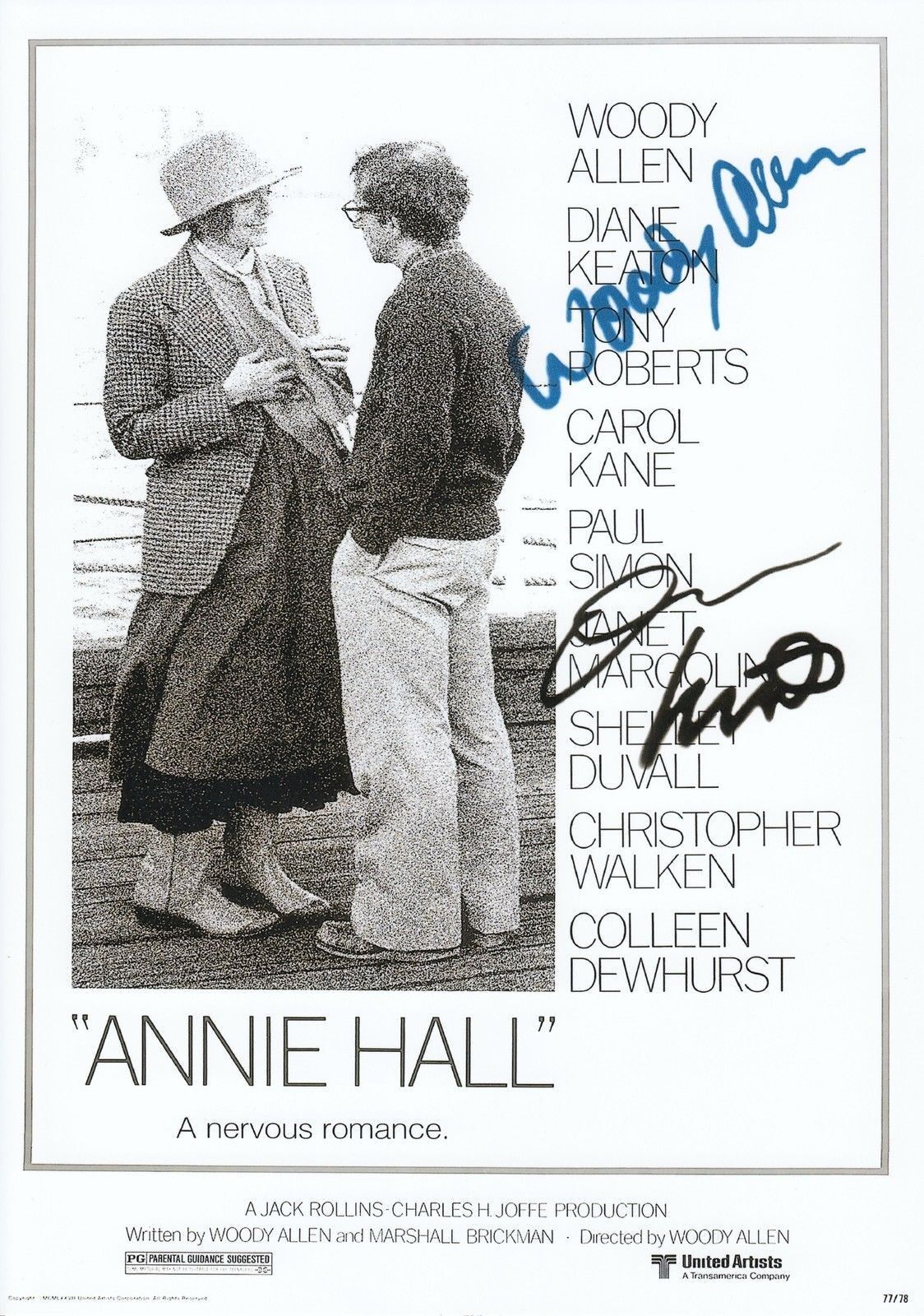 ANNIE HALL - DIANE KEATON & WOODY ALLEN AUTOGRAPH SIGNED PP Photo Poster painting POSTER