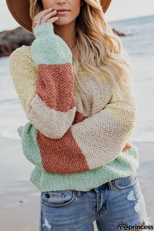Color Block One Shoulder Sweater