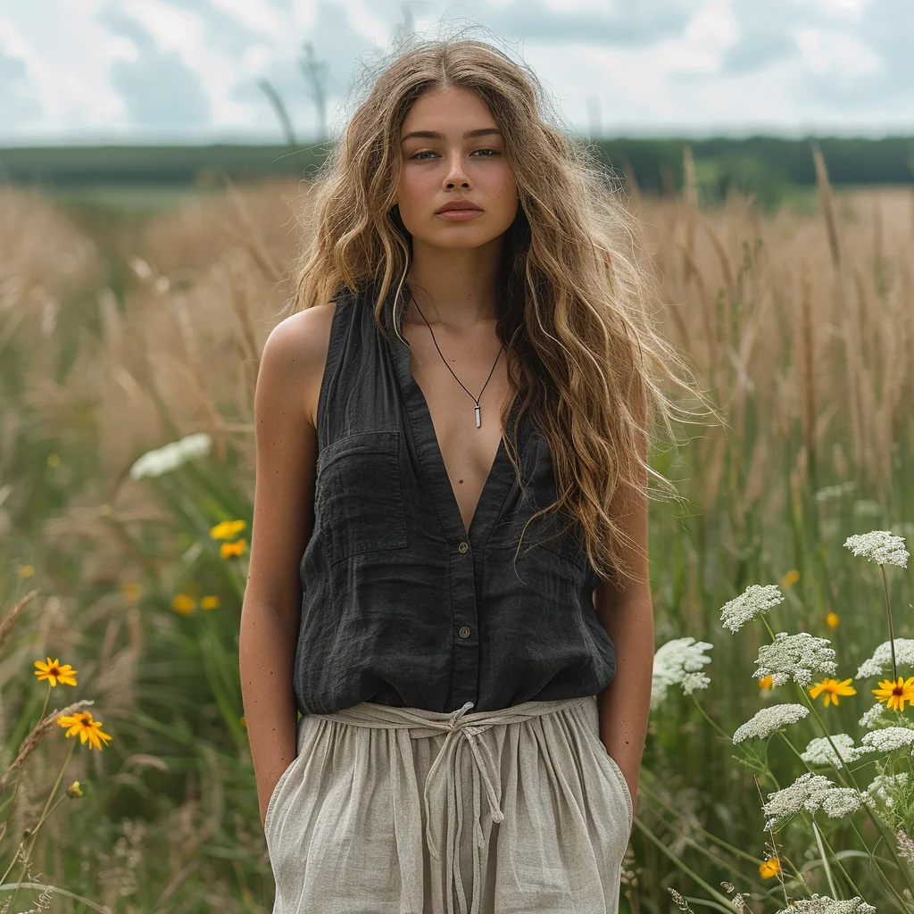 Simple V-neck Sleeveless Shirt, Comfortable And Breathable Linen Top