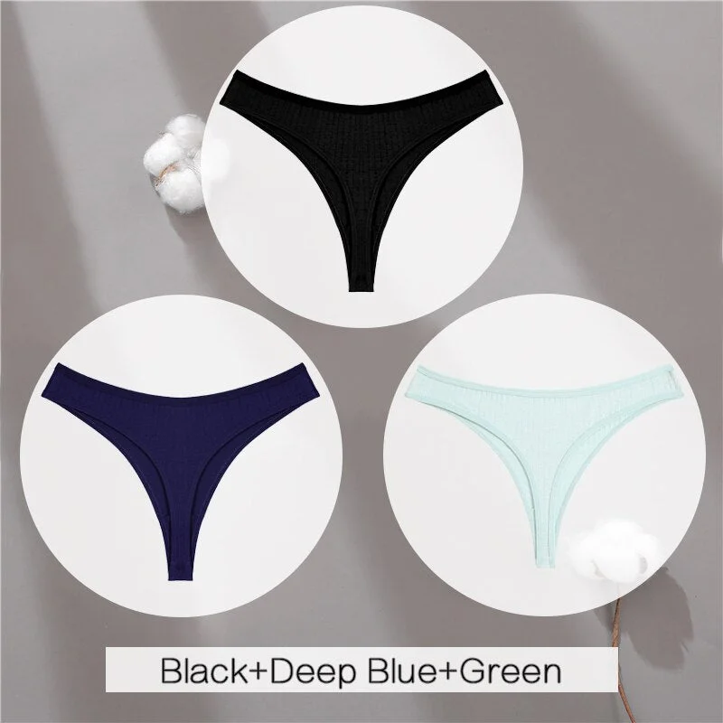 FINETOO Cotton Thongs Women 3Pcs/set Soft T-back Underpants S-XL Ladies G-string Underwear Low Waist Cotton Panty Lingerie New