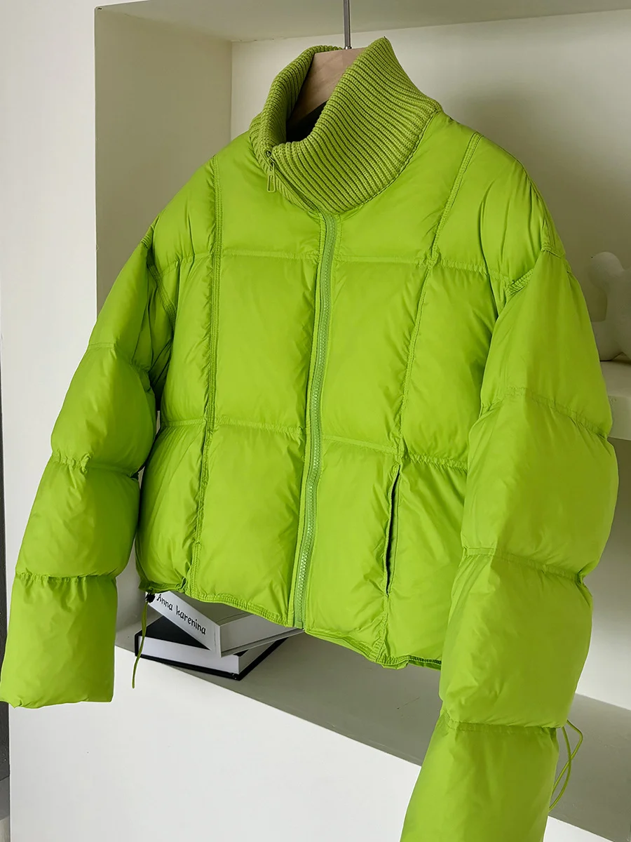 Toloer Knit High Collar 90 White Duck Down Down Jacket Women's Short Style 2024 Winter Thick Puff Feeling Advanced Sense Bread Coat-Outfit Ideas