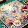 Framed Diamond Painting - Special Shaped - Butterfly and Flowers (25x25cm)