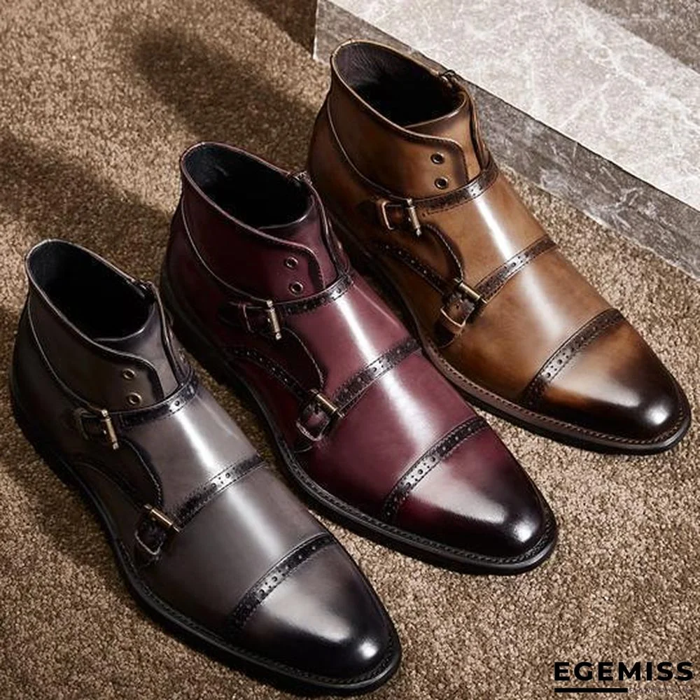 British Style Vintage Hand-carved Bullock Buckle Boots | EGEMISS