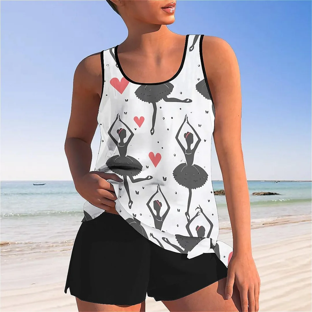 Bowknot Heart,Love,Valentine's Day Mid Waisted Tankini Set - Plus Size Available