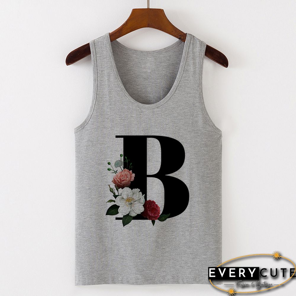 Summer Alphabet Print Camisole Sexy Tank Tops Vest Women Tee Shirt Sleeveless Gray Female