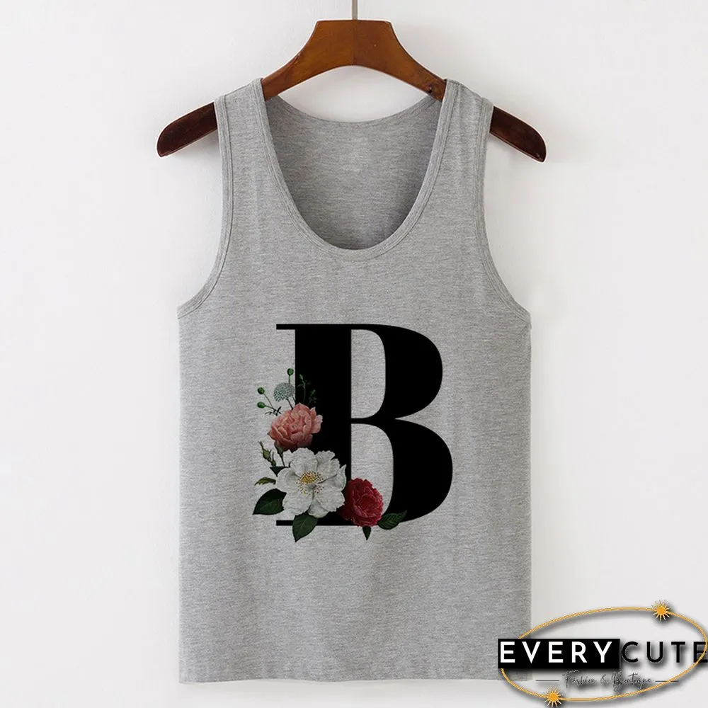 Summer Alphabet Print Camisole Sexy Tank Tops Vest Women Tee Shirt Sleeveless Gray Female