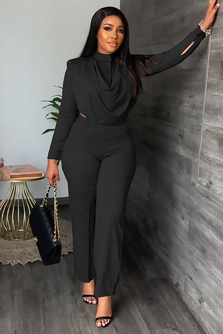 Button Turtleneck Long Sleeve Top Pants Set