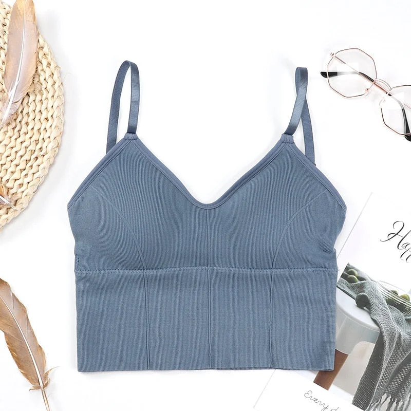 Women Tanks Crop Top Seamless Underwear Female Crop Top Women Sport Tops Sexy Lingerie Low Back Sleeveless Padded Camisole Femme