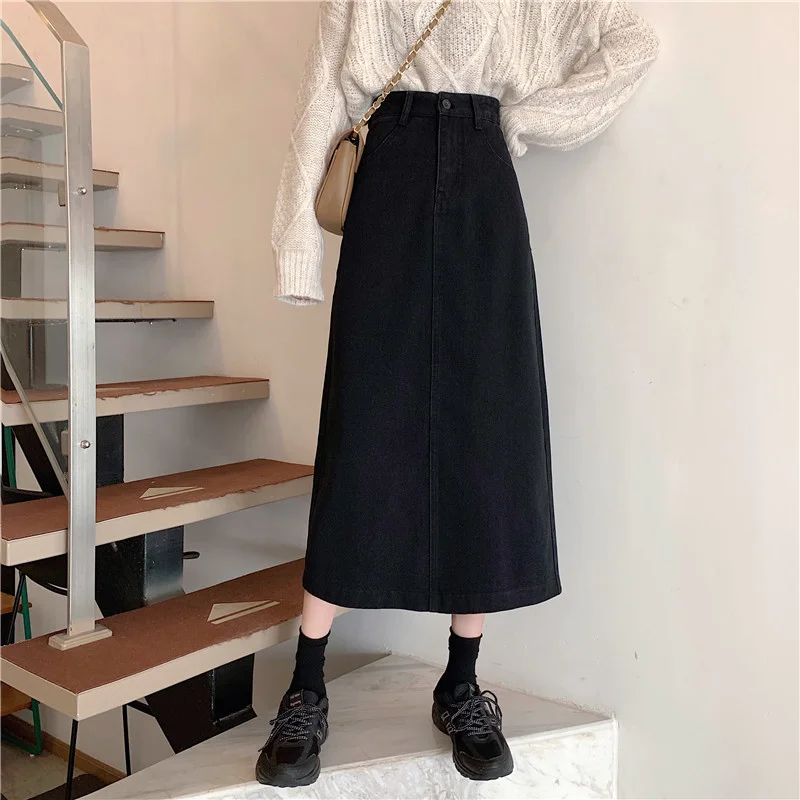 Toloer Cowim Skirt Skirt Female Spring Summer 2021 New Medium Long Bag Hip High Waist Slit Show Thin Versatile A-Word Skirt-Outfit Ideas