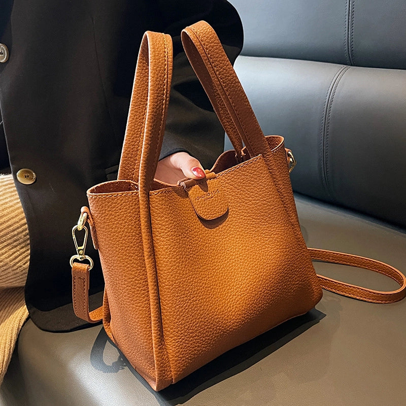 Women’s Medium Pu Leather Solid Color Streetwear Bucket Magnetic Buckle Shoulder Bag Handbag Crossbody Bag