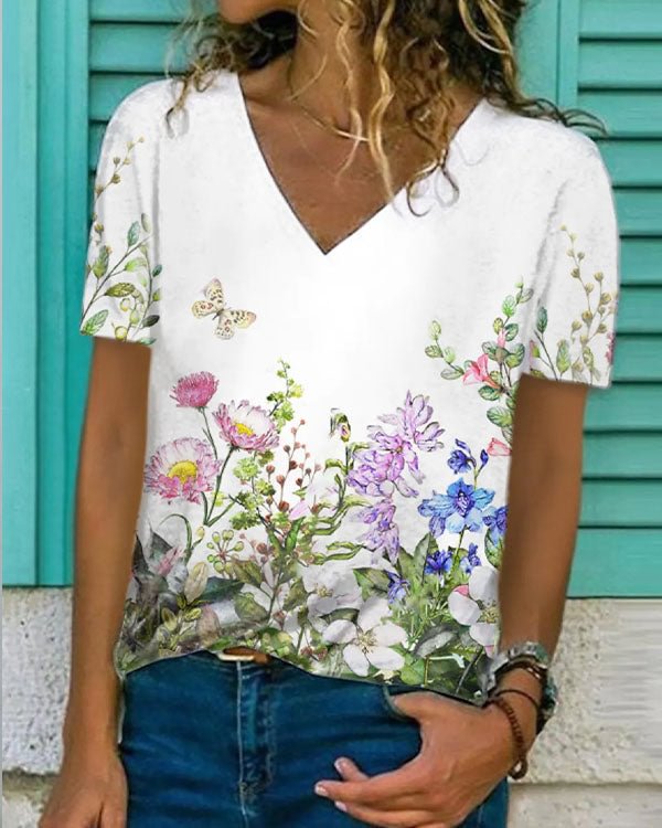 Women's Floral Theme Painting T shirt
