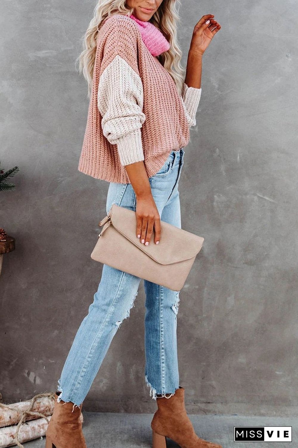 Turtleneck Color Block Casual Sweater