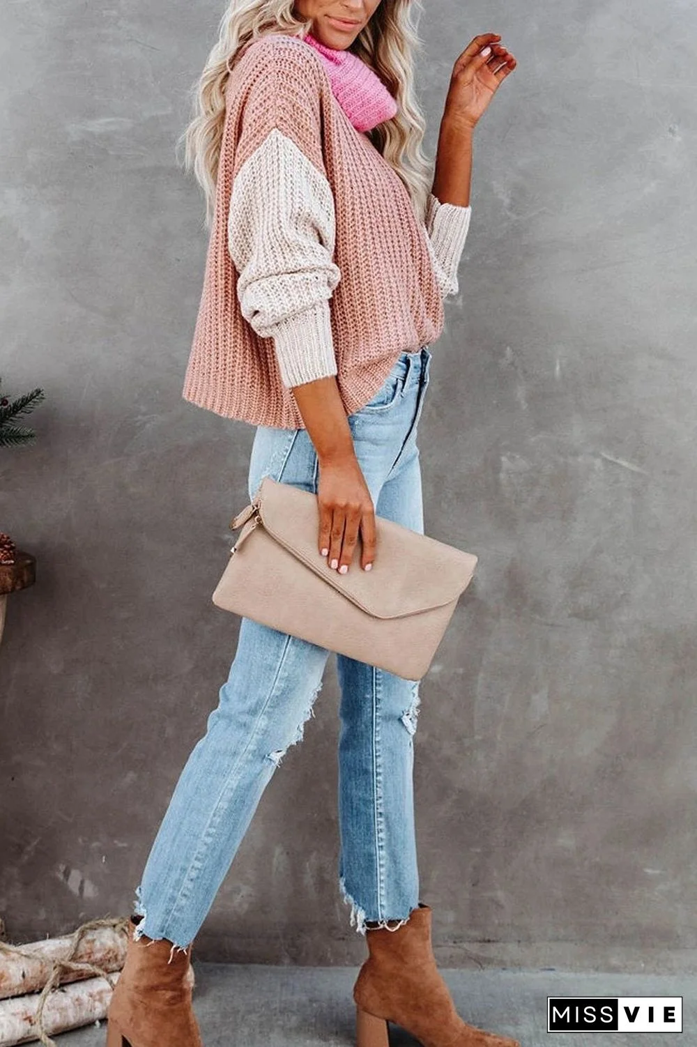 Turtleneck Color Block Casual Sweater