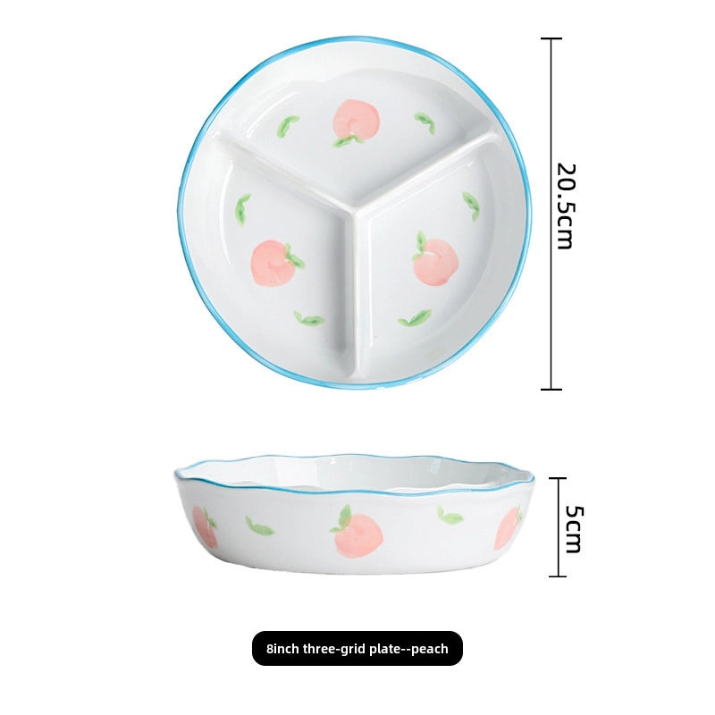 Ceramic Compartment Deep Bowl With Lid Sealed Partition Bowl Heat-resistant Microwave Oven Special Three-compartment Bowl Plate Snack Lunch Box