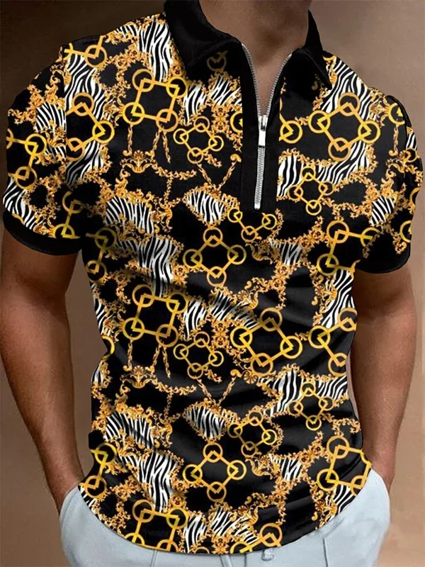 Black fashion casual printed polo shirt