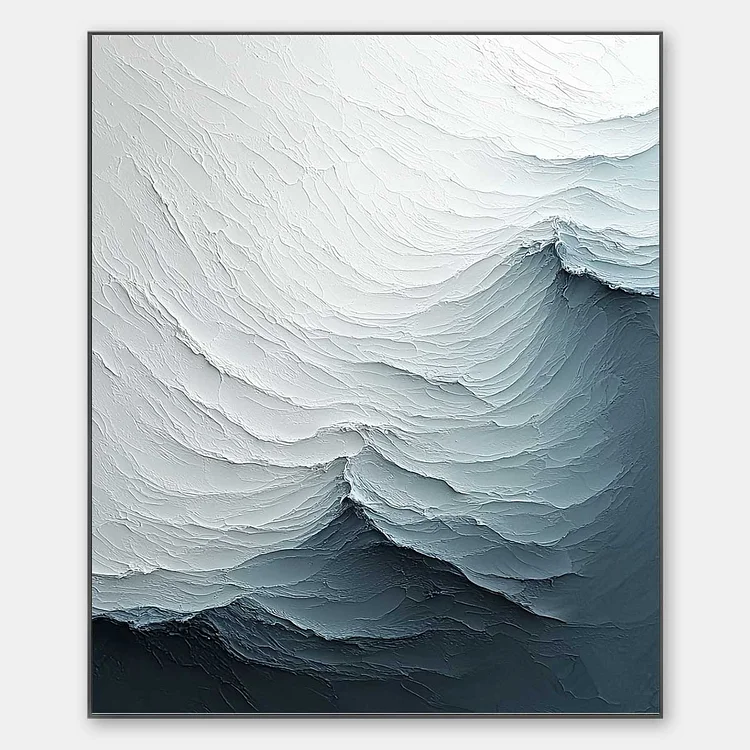 FROZEN TIDE: Textured Monochromatic Oil Painting（Canvas painting）