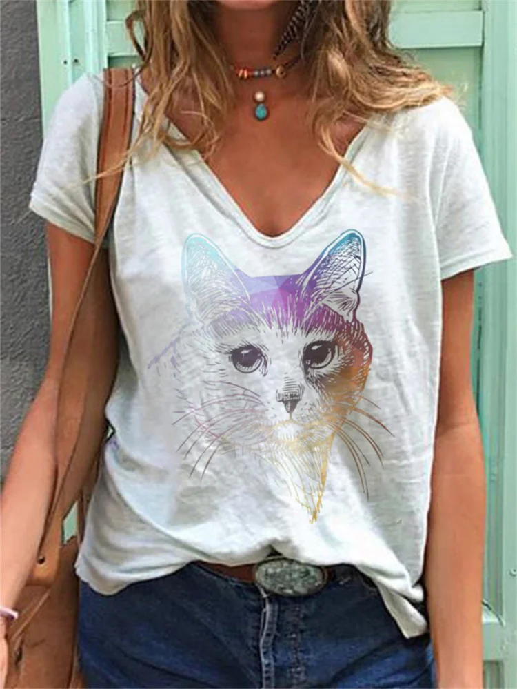 Wearshes Simple Cat Pattern T Shirt