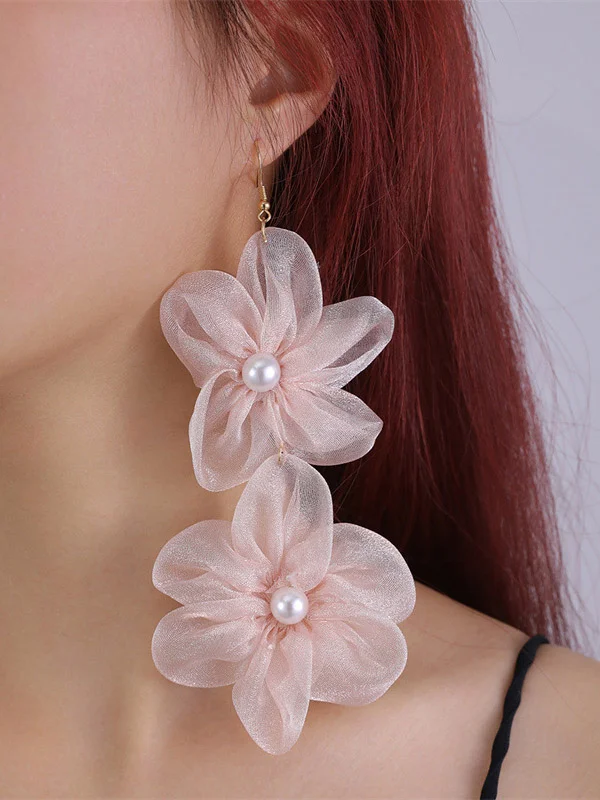 Three-Dimensional Flower Drop Earrings