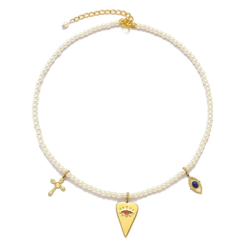 3 PCS/Package 15 * 33mm Titanium Steel Natural Stone Heart Shape Eye Pendant Jewelry Accessories