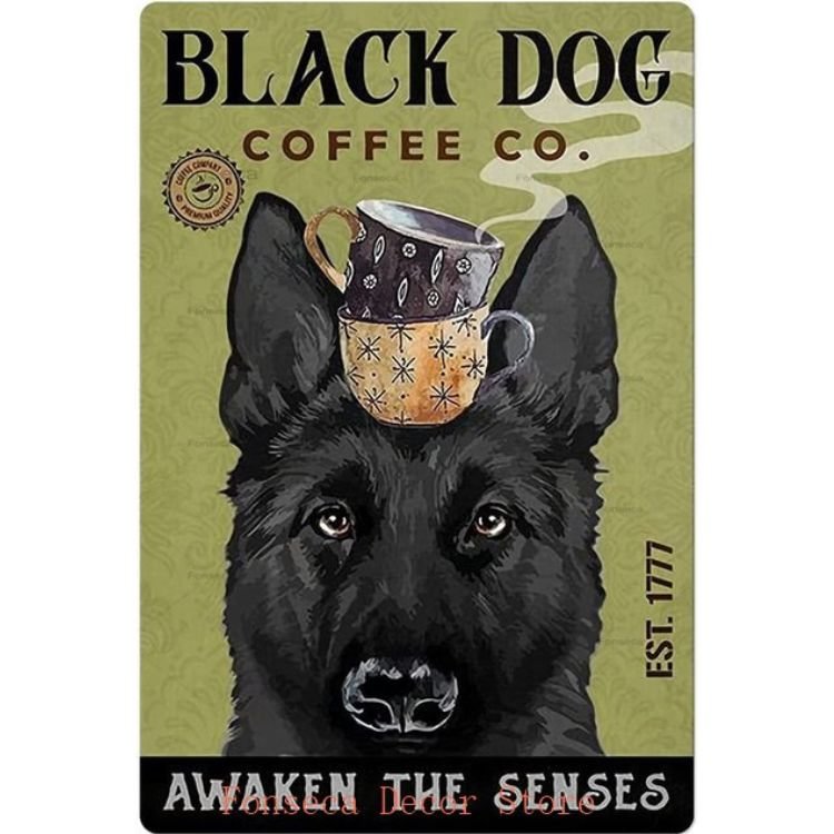 Dog - Black Dog Coffee Co. Vintage Tin Signs/Wooden Signs - 7.9x11.8in & 11.8x15.7in