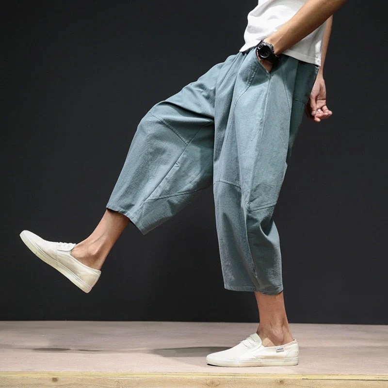 2020 Summer Male Cross Pants Loose Korean Casual Pants Men Streetwear Calf-Length Casual Harem Pants Men Hiphop Jogger Trousers