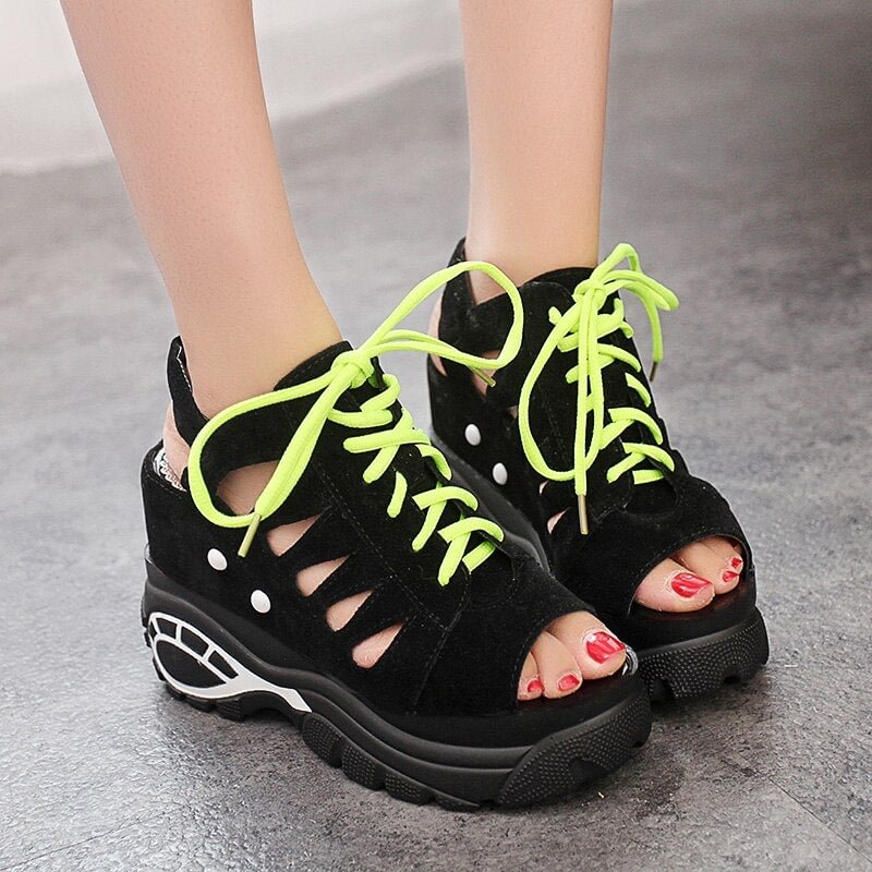 Lucyever Ladies Platform Gladiator Sandals Summer Comfortable Wedges High Heels Shoes Woman Casual Lace Up Peep Toe Footwear