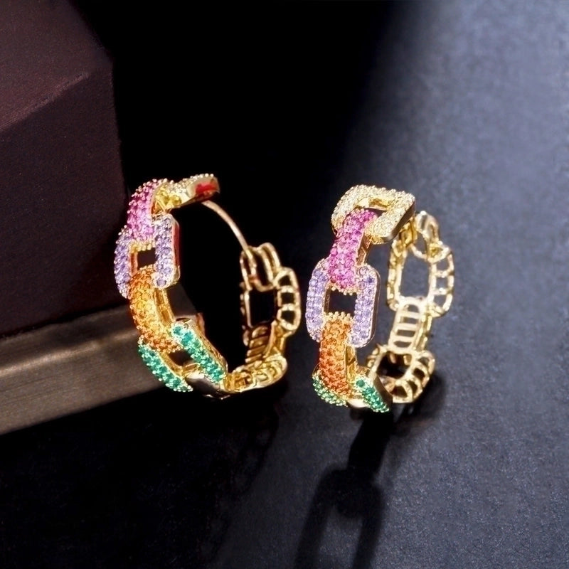 1 Pair Casual Vintage Style Round Rainbow Plating Inlay Copper Zircon Hoop Earrings