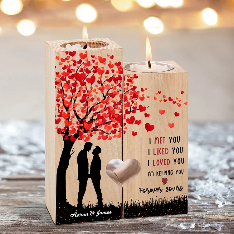 2 Names Personalized Couple Candlesticks-I Love You-Wooden Custom Candle Holder For Two Boys