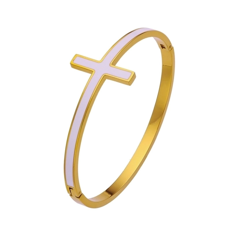 Casual Vintage Style Commute Cross 304 Stainless Steel 18K Gold Plated Titanium Steel Bangle In Bulk