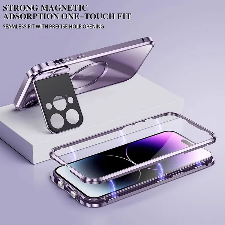 Najnowsza przezroczysta metalowa obudowa HD z dużym składanym uchwytem na kamerę okienną, magnetyczna do iPhone'a 13 iPhone'a 14