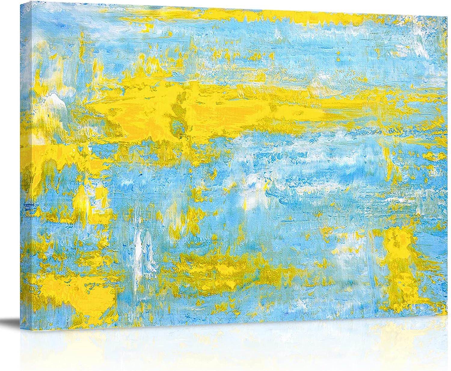 Canvas Wall Art Painting Yellow Blue Shabby Chic Texture on Wall Artwork Oil Paintings Abstract Art Pictures Ready to Hang for Living Room, Bedroom, Office, Home Decor 12x18in