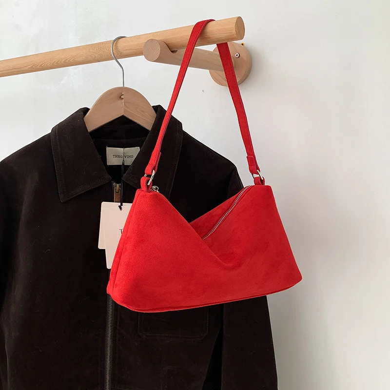 Mongw Mongw New Daily Commuting Pure Color Suede Handbag Autumn And Winter Leisure Advanced Sense Suede One Shoulder Women's Bag