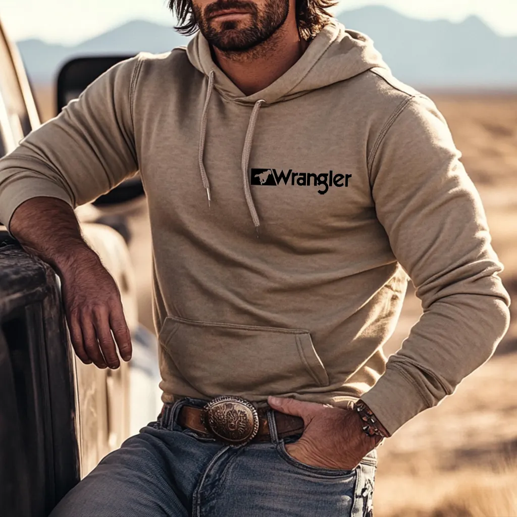 Men's Western V-neck Long-sleeved Hooded Sweatshirt