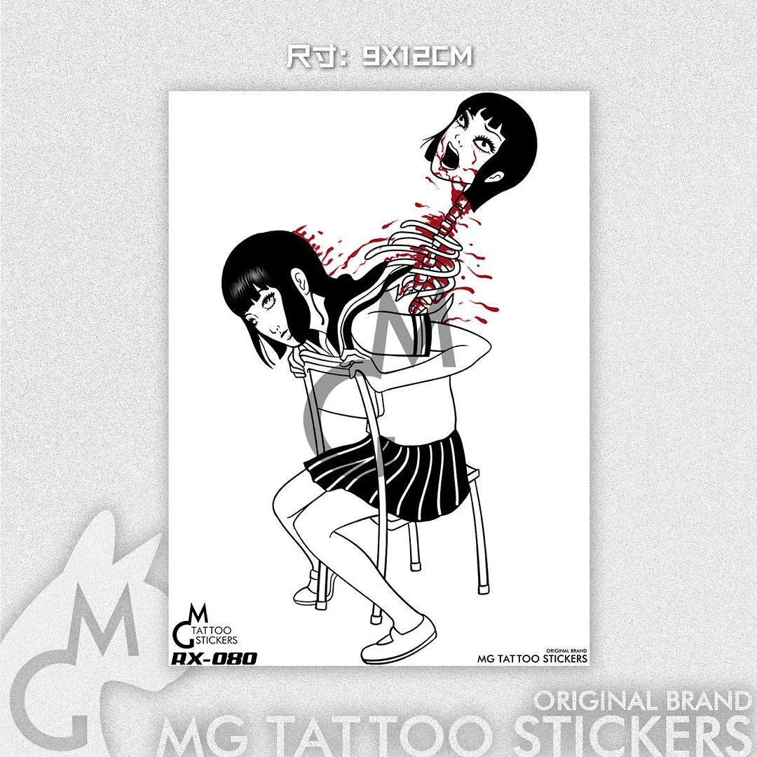 9*12cm Japanese Horror Man Ito Junji Horror School Girl Pattern Dark Tattoo Sticker