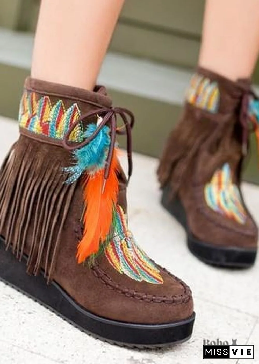 Indian Boho Feather and Fringe Boots