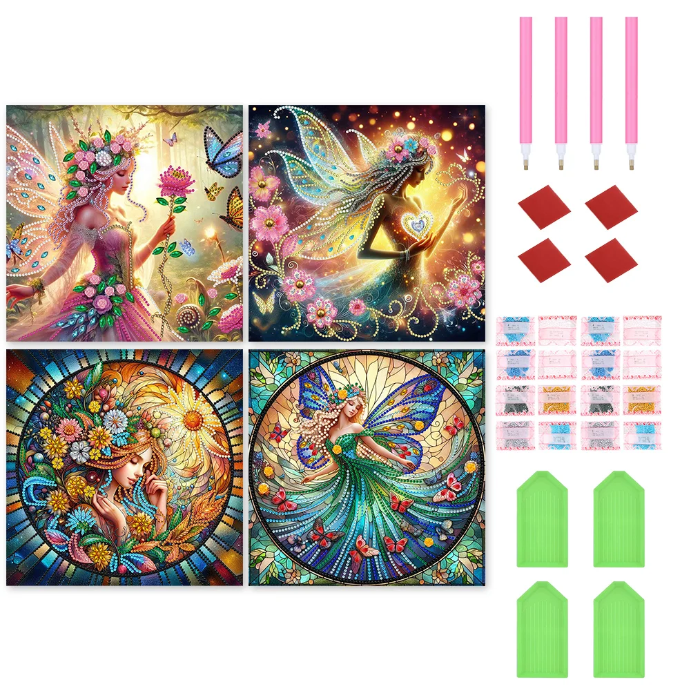 4pcs/Set Diamond Painting - Partial Special Shaped Drill - Elf Girl(Canvas|30*30cm)