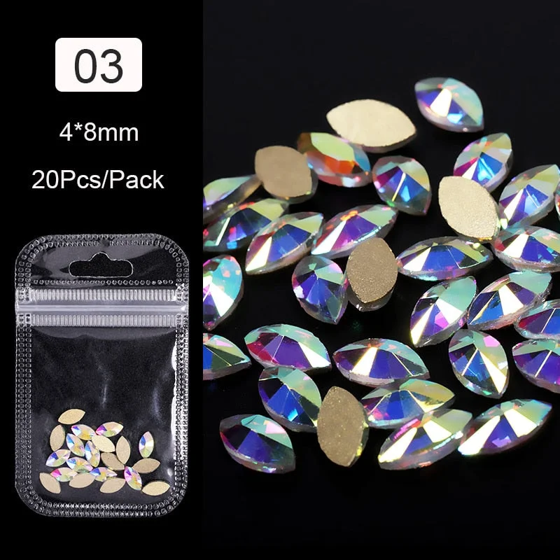 Crystals Clear AB Glass Rhinestone Stones Solid Flat Back Nail Ornaments Colorful Granular Three-Dimensional Nail Art Decoration-Nail Inspo