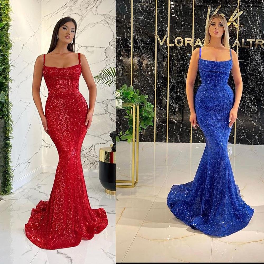 Neosepa-Sexy Scoop Neckline Sleeveless Slim Cut Sequins Floor Length Mermaid Dress