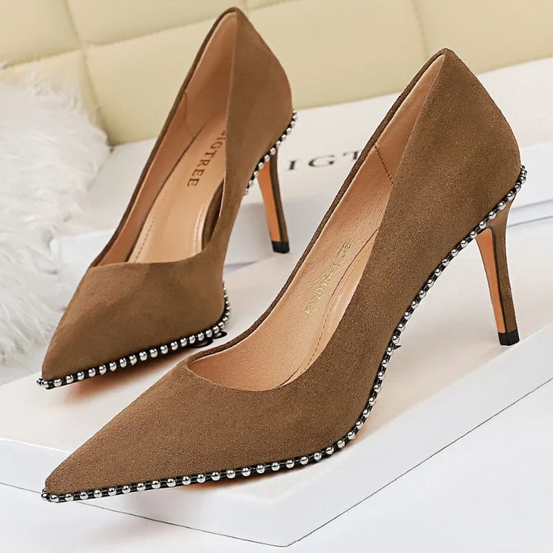 BIGTREE Shoes Rhinestone Women Pumps Sexy Party Shoes High Heels Wedding Shoes Plus Size 43 Female Stiletto Suede Women Shoes