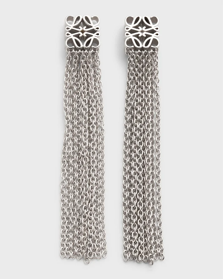 LOEWE Anagram Fringe Earrings in Sterling Silver