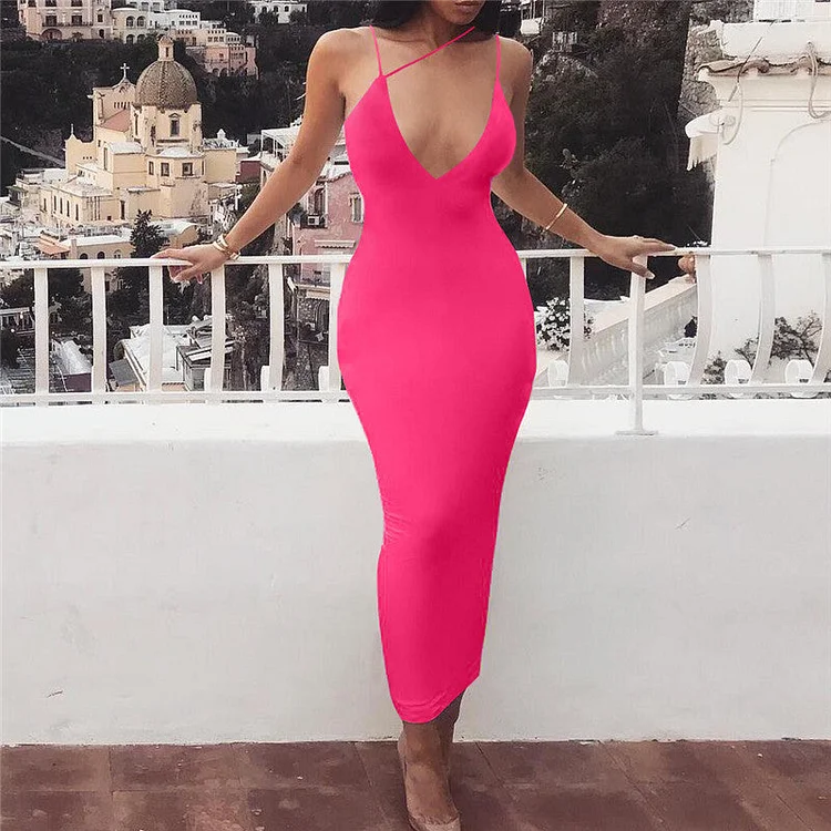 Drawstring Tight Homecoming Dresses Summer V-neck Backless Strap Dress Solid Color Dress Tight Dress