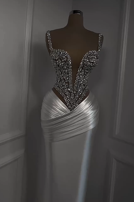 Spaghetti Strap Sweetheart Sleeveless Long Prom Dress With Beading MN0014