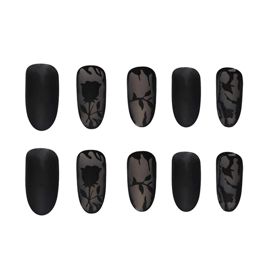 Dark Rose Nail Art Translucent Almond Shape Wearable False Nails With Glue And Sticker 24pcs/box With Wearing Tools As Gift-Nail Inspo