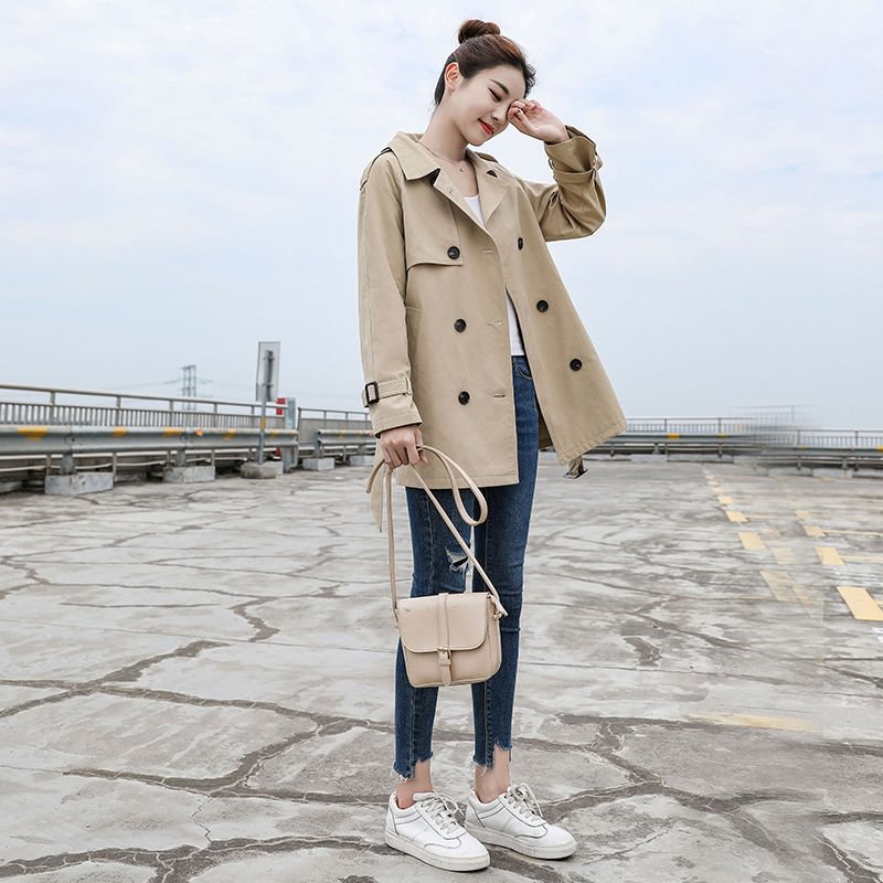 Ailegogo Spring Women Trench Coat Casual Streetwear Double Breasted Belt Female Coats Fashion Korean Loose Fit Outwear