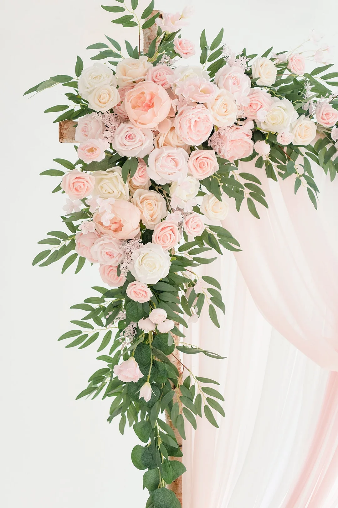 Flower Arch Decor with Drapes in Blush & Cream