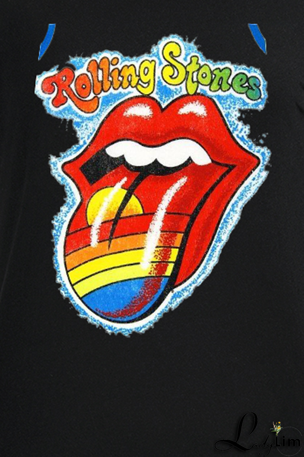 White Fashion Casual Lips Printed Patchwork O Neck T-Shirts